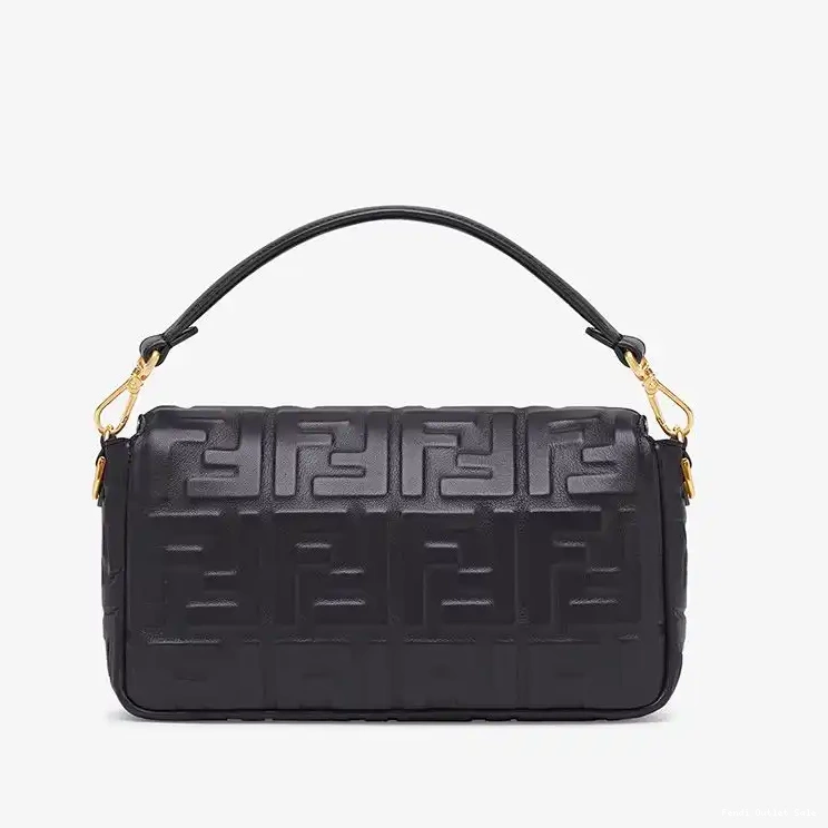 Affordable Medium Nappa Fendi Motif Leather FF Bag Baguette In Black 0605
